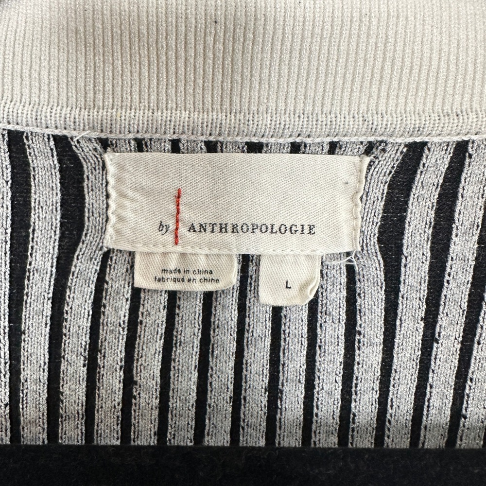 Anthropologie Short-Sleeve Collared Sweater Striped Ribbed Knit Cardigan Size L - Picture 6 of 10
